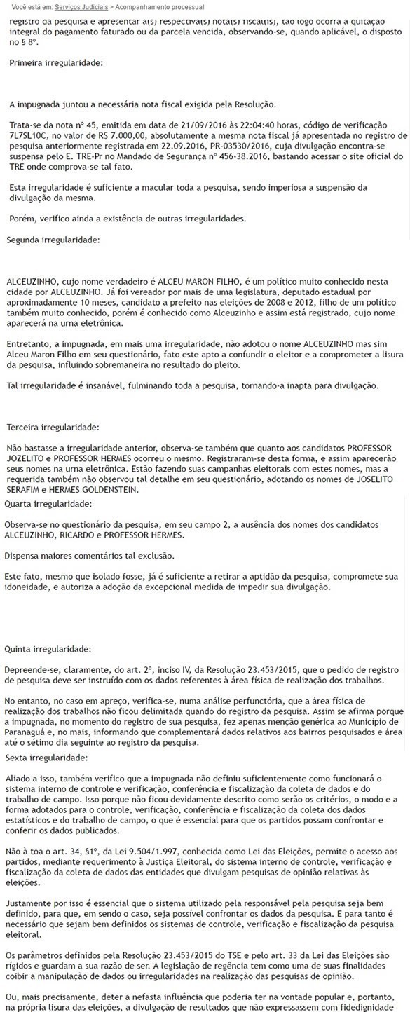 Documentos extraídos do site do TRE com a decisão