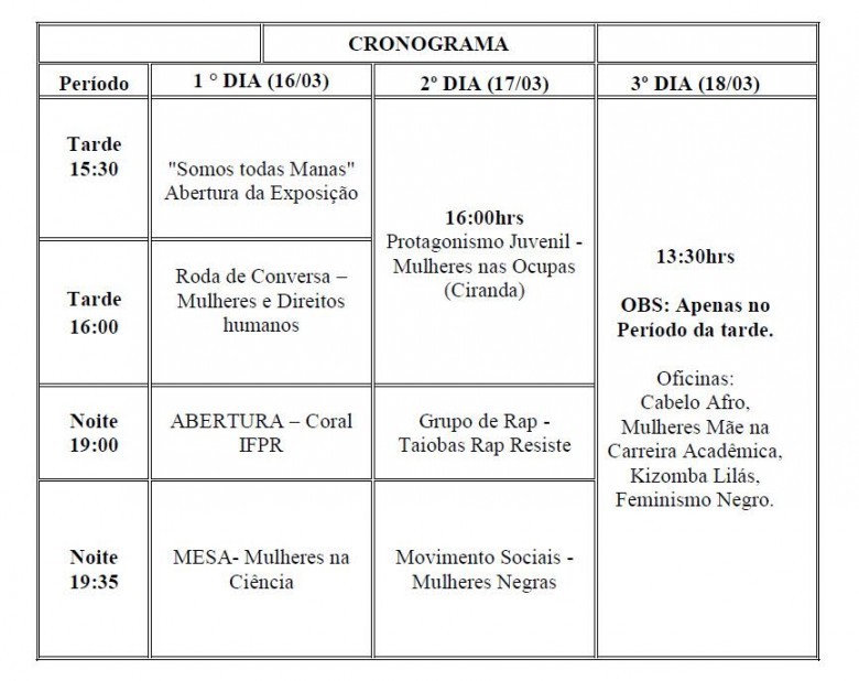 Confira a programação completa: