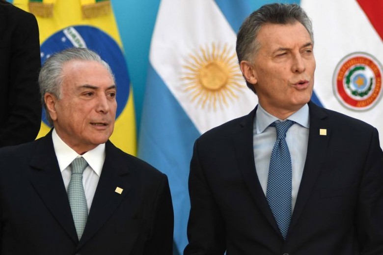 Temer e Mauricio Macri, que passou ao líder brasileiro a presidência rotativa do Mercosul