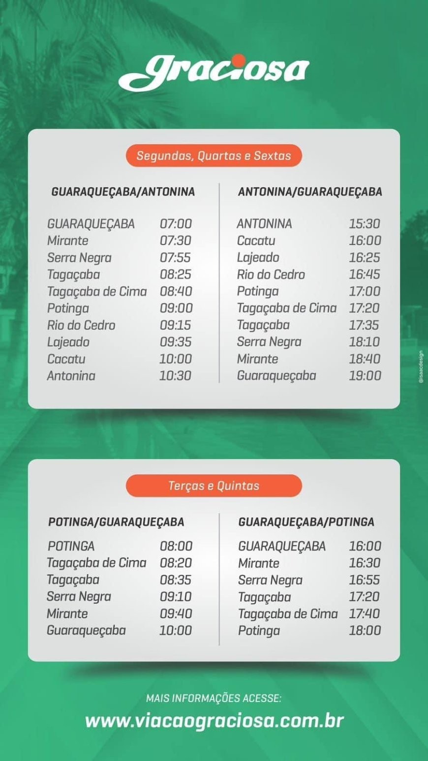 Confira a tabela de rotas e horários da Viação Graciosa: