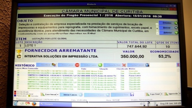 Câmara Municipal de Curitiba pagará de aluguel de impressoras R$ 350.000,00