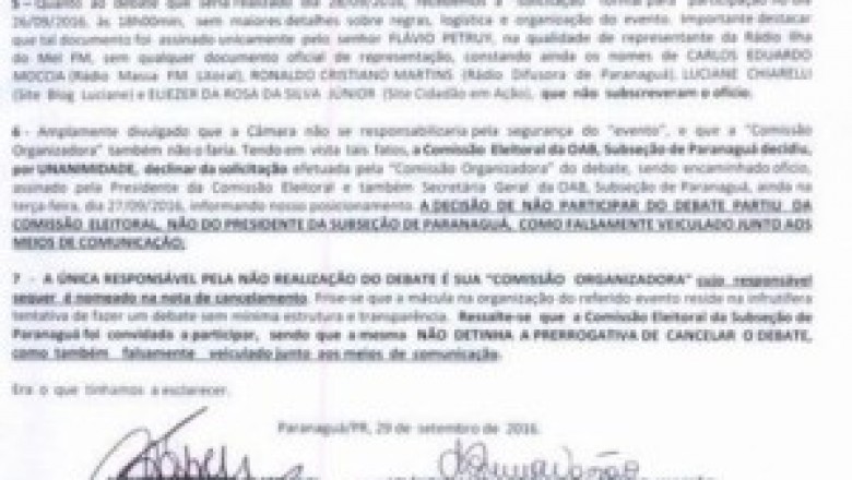Nota Oficial da OAB sobre o Debate do dia 28