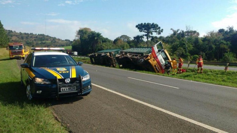 Caminhão tomba e homem morre na BR-376