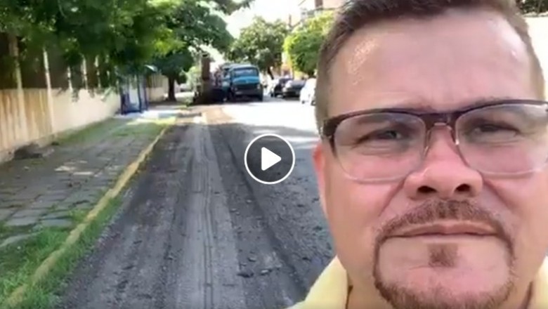 Prefeito Marcelo Roque acompanha trabalho de pavimentação na área central da cidade