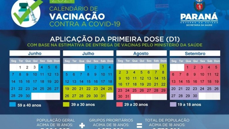 Governo do Paraná divulga calendário de vacinação contra a Covid-19 para população em geral