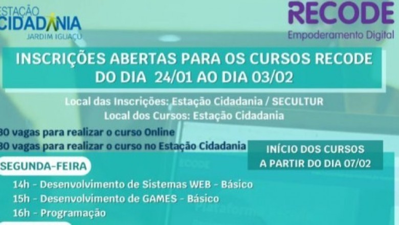 Prefeitura de Paranaguá disponibiliza 130 vagas para cursos na Estação Cidadania