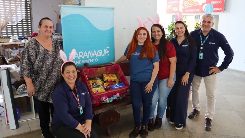 Paranagu&aacute; Saneamento participa de a&ccedil;&atilde;o de P&aacute;scoa e contribui para distribui&ccedil;&atilde;o de kits a crian&ccedil;as e idosos em Paranagu&aacute;.
